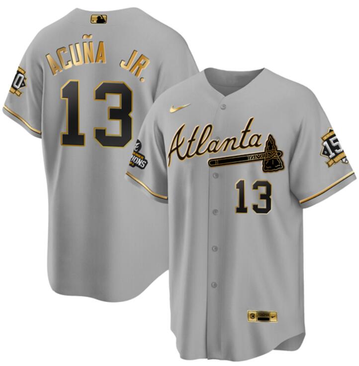 Men's Atlanta Braves Active Player Custom Gray Gold Cool Base Stitched Jersey